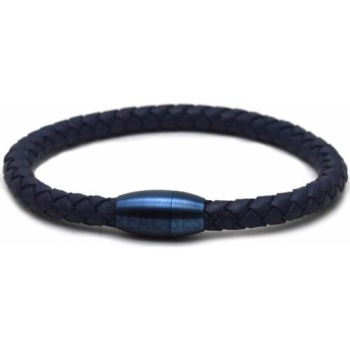 5pcs/lot Punk Men Jewelry Black/Brown Braided Leather Bracelet Stainless Steel Magnetic Clasp Fashion Bangles genuine leather