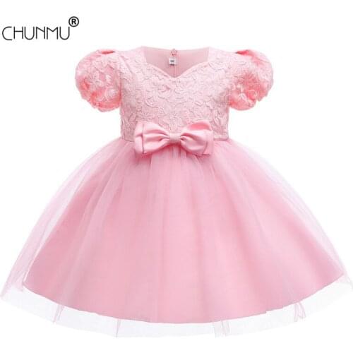 Baby Girls Party Princess Dresses Flower Kids Girl Bow Puff Sleeve Vestidos Children Party Wedding Costumes