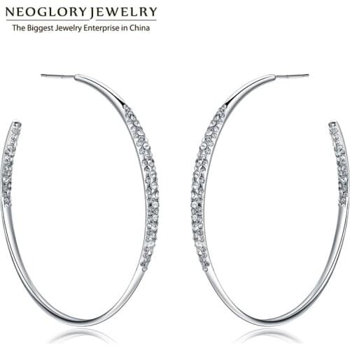 Neoglory Rhinestone Long Hoop Big Dangle Drop Earrings For Women Fashion Jewelry Birthday Gifts 2020 J5 WST P1