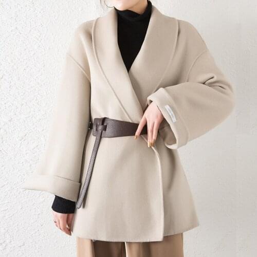 New loose faux double-sided wool coat women short belt woolen coat autumn and winter ladies jacket