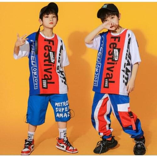 New Kids Jazz Dance Costume Girls Hip-hop Outfits Street Dance Tshirt Cargo Pants Ballroom Performance Clothes Stage Costume