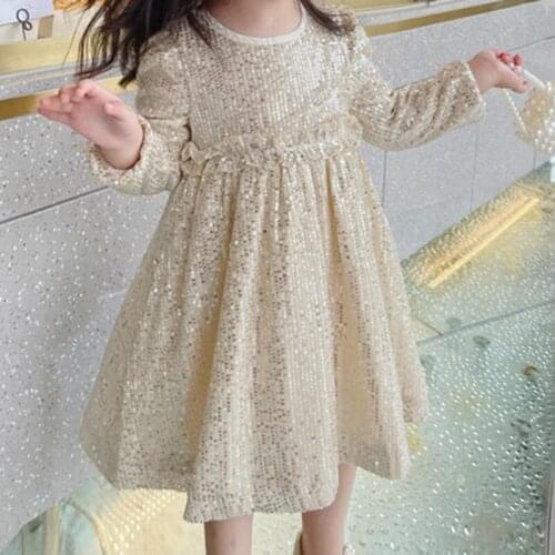 Dress For Girls New Sweet Long-Sleeve Sequin Wedding Princess Dress Kids Clothes Autumn Children Party Dress