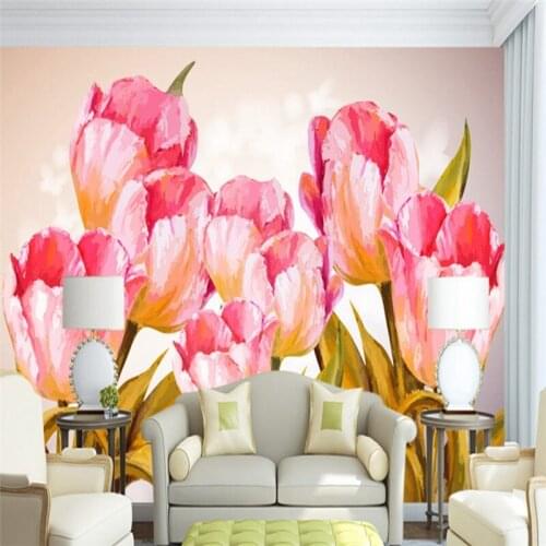 Custom 3d HD photo flower wallpaper Europe America oil hand painting pink relief rose indoor hotel TV background wall painting