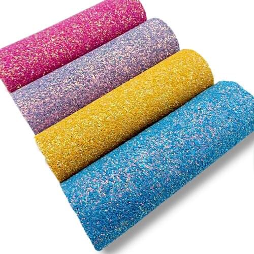 135X30CM Multicolored Sparkling Chunky Glitter Faux Leather Fabric Velvet Backing For Shoes/Bags/Hair Bow/DIY Accessories