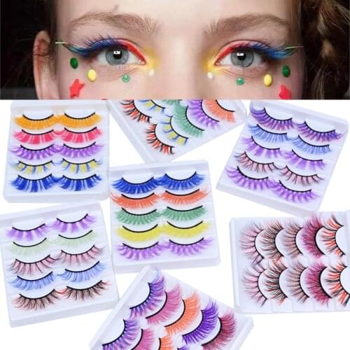 OKAYLASH 5 Pairs 3D Colored Faux Mink Eyelash Red Yellow Green Purple Colorful Fluffy High Volume Makeup Beauty Rainbow Lashes