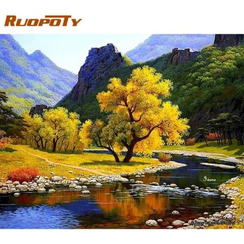 RUOPOTY Frame DIY Painting By Numbers Landscape River Picture By Numbers For Adults Modern Wall Art Decors Handpainted Diy Gift
