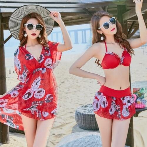 Sexy Print Skirt Bikini 2021 New Swimsuit Women Chiffon Blouse 3 pieces Set Halter Swimwear Female Elegant Bathing Suit Swimming