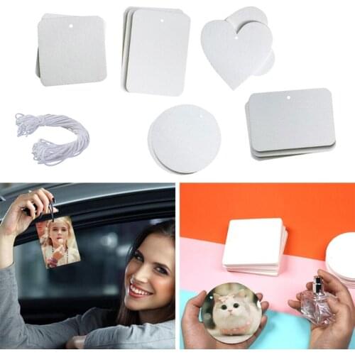 60 Pcs Sublimation Air Freshener Blanks Car Scented Hanging Sheets Felt White Fragrant Sheets with 30m Rope for Home Auto X4YA