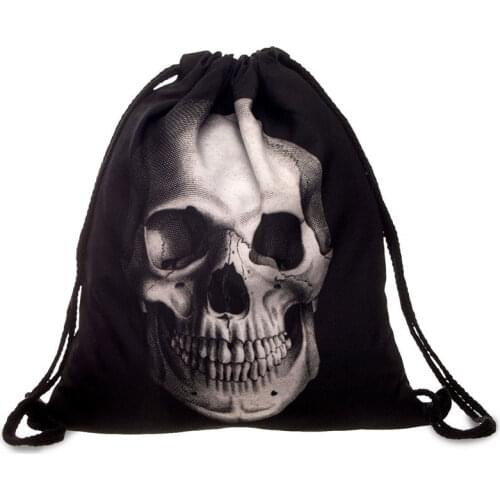 Drawstring Bag Women Unicorn Skull Backpack 3D Printing Travel Soft Back mochila School Bags For Girls