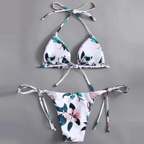 Bathing Suit Ladies Female Sexy Leaf Print Three-point Split Bikini Swimsuit Комплект Бикини