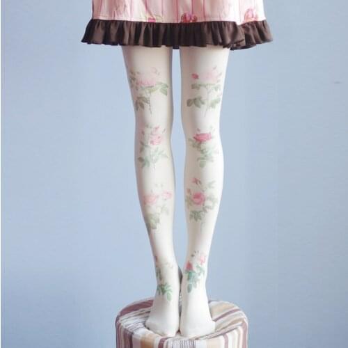Japanese Mori girl small fresh lolita tights literary fan print pantyhose student sweet tights