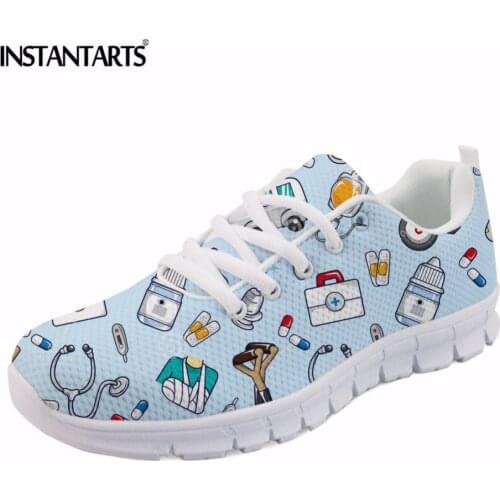 INSTANTARTS Funny Cartoon Nurse Printed Women Flats Shoes Fashion Mesh Flat Shoes for Teen Girls Casual Breathable Sneaker Shoes