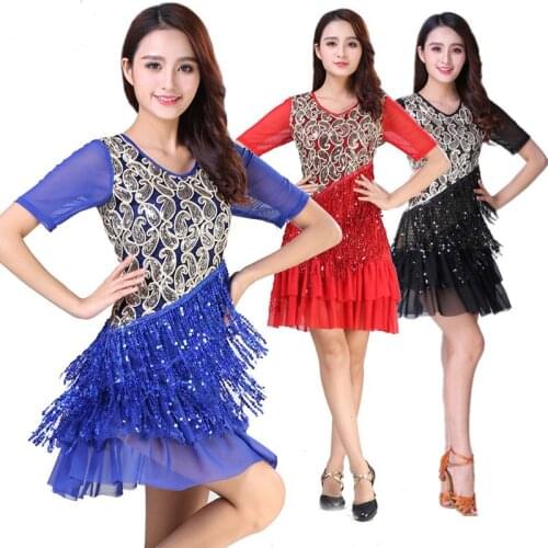 Sequins Tassel Sexy Latin Dress Women Dance Competition Dresses Square Stage Performance Costumes Latin Dance Clothes