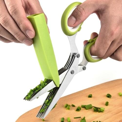 1PCS Multi-layer Chopped Green Onion Vegetable Scissors Five-layer Office Paper Scissors Stainless Steel Kitchen Accessories