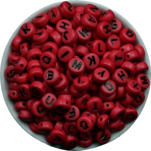 200PCS Dark Red Round English letters Alphabet Acrylic Beads For Jewelry Making DIY Bracelets Supplies 7mm Optional letters