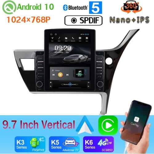 9.7" Tesla Style PX6 4+64G GPS Android 10 DSP Radio For Toyota Corolla 2017-2018 360 Panoramic Camera Car Media 4G WiFi CarPlay