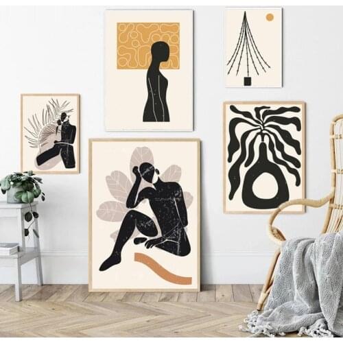 Matisse Abstract Figure Line Canvas Painting Black Beige Minimalist Illustration Wall Art Poster and Print Nordic Home Decor