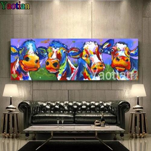 Abstract Colorful Cows Large DIY Diamond Painting Animals Full Square 5D Diamond Embroidery Round Rhinestone Mosaic Cross Stitch