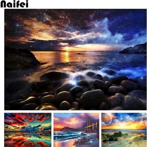 5d diy diamond embroidery Full display scenery sea and beach sunset round square diamond painting cross stitch mosaic scenery