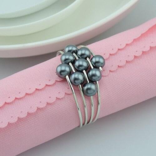 Free shipping 10pcs / lot Black Pearl metal napkin ring party dress for wedding table decoration accessories