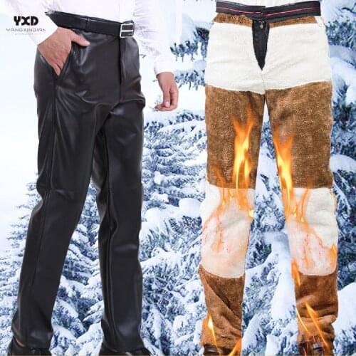 Brand New Men Loose Winter Leather Pants Man Fashion Velvet Warm Fleece High Waist Straight PU Leather Trousers Motorcycle Pants