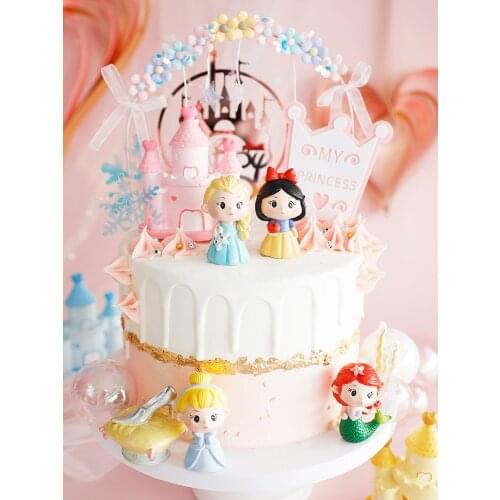 1PC Children Cartoon Princess Fantasy Series Doll Cake Topper Pink Gold Insert Paper Card Dessert Plugin Birthday Party Supplies