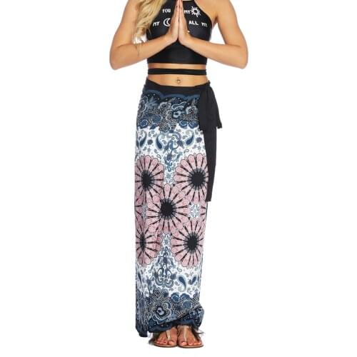 Womens Boho Print Hippie Maxi Long Skirt, Bohemian Wrap Dance Skirt Cover up Maxi Asymmetrical Beach Skirt