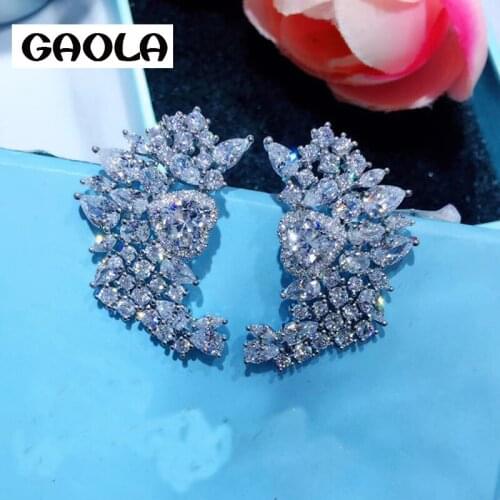 GAOLA High Quality Flower Heart Earrings Silver Color Cubic Zircon Stud Earring Wedding Gift GLE6250Y