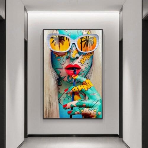 Graffiti Art Girls Drinking Canvas Paintings On the Wall Art Posters And Prints Sexy Woman Modern Art Picture Home Wall Decor