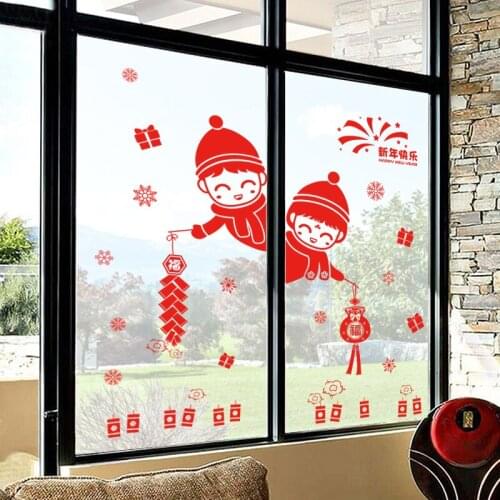 Chinese Style Wall Stickers New Year Spring Festival Scene Arrangement Glass Self Adhesive Window Decals