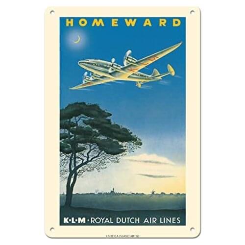 Homeward to Netherlands - KLM Royal Dutch Airlines- Lockheed Constellation - Airline by Paul C. Erkelens c.1944 Metal Tin Sign