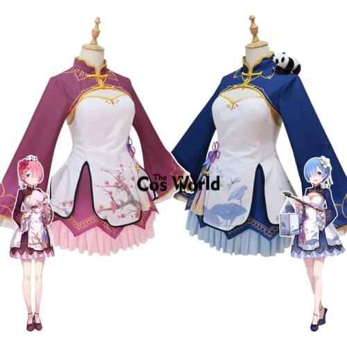 Re:Life in a different world from zero Remu Ramu Lolita Chinoiserie Cheongsam Dress Outfit Anime Cosplay Costumes