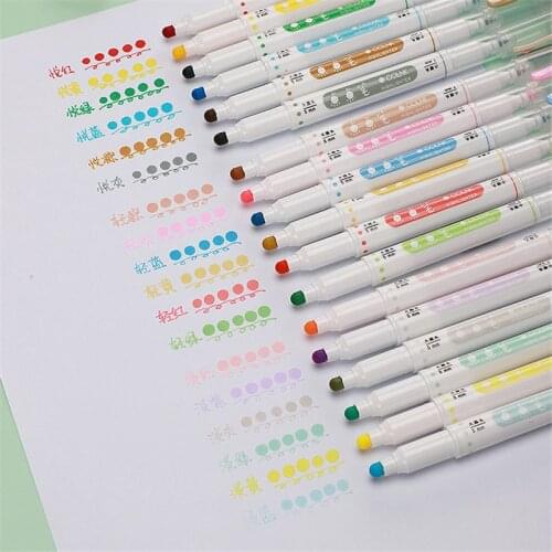 Dot Markers Pen Stationery Highlighters Colored Dual Tips Fluorescent Marker Round Dot Waterproof Watercolor Pen Painting Art