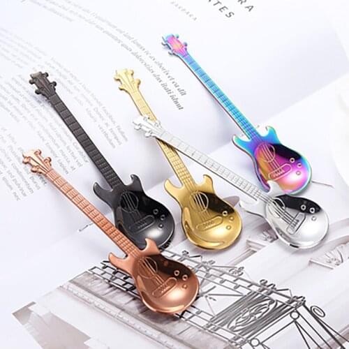 Coffee Tea Ice Cream Metal Spoon Gift Creative Bar Stainless Steel 304 Dessert Guitar Spoons Set Housewares Kitchen Tableware