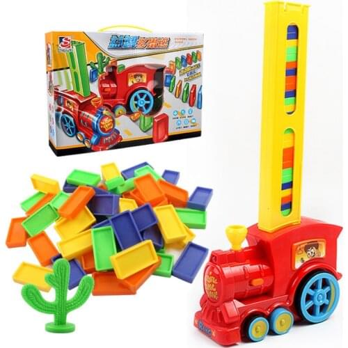 Domino Electric Train Toy Set Rally Model With 60 Pcs Colorful Domino Game Building Blocks Car Truck Vehicle Stacking