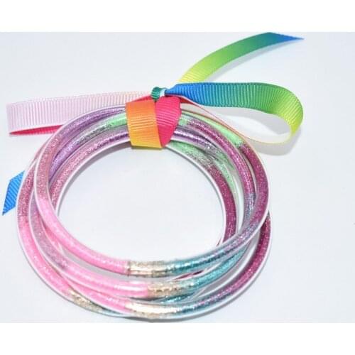 Fashion Design Rainbow Glitter Full Cover PVC Jelly Bangle Set for Women