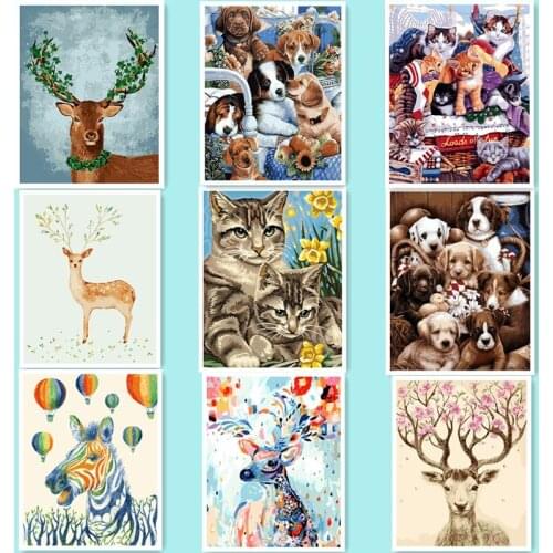 Hot DIY Oil Painting By Numbers Animals Parrot Frameless Painting On Canvas Home Decoration Home Wall Kids Room Deco deer DY616