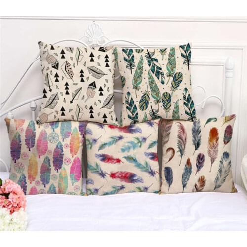Throw Pillow Cases Watercolor Feather Arrow Cushion Cover 45cmx45cm Home Living Room Decoration Linen/Cotton Pillowcover Decor