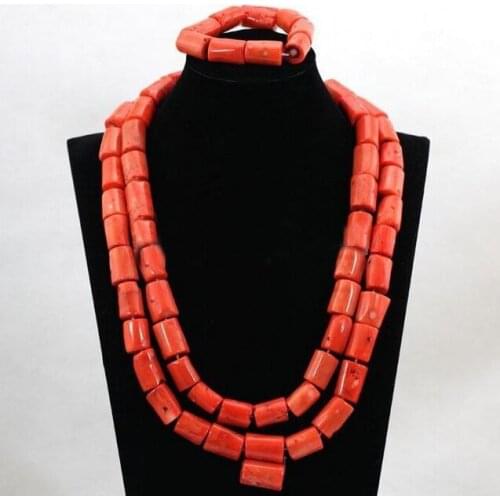 New Beautiful 45 inches Long Big Statement Coral Beads Jewelry Set for Men Coral Beads Necklace bracelet