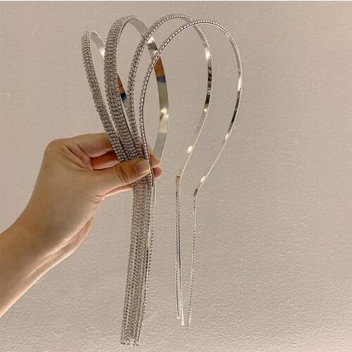 Fashionable Long Tassel Headband Rhinestone Jewelry Hairband For Female Brides Shiny Crystal Headdress Birthday Party Jewelry