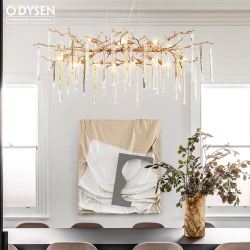 ODYSEN ART DECO Copper Chandelier Creative Handmade Glass Dining Room kitchen Decoration Lighting Fixture Vintage Tree Branches