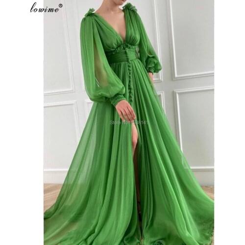 Arabic Green Evening Dresses 2020 Long Sleeves Plus Size Prom Dresses Women Party Night Elegant Red Carpet Dress вечерние платья