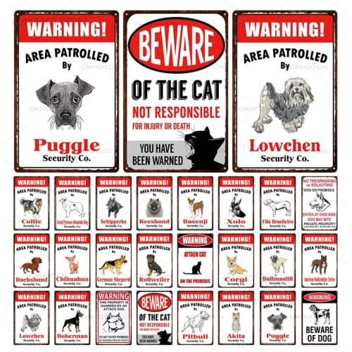 Warning Tin Sign Beware of Attacking Cat Metal Painting Retro Anti-Fading Cute Funny Cat Decorative Plaque for The Wall 20X30Cm