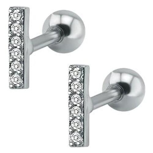 Simple rectangular stereo rod earrings with zircon studs stainless steel Earrings body jewelry