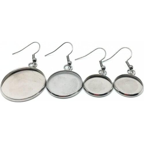 10pcs/lot Stainless Steel Cabochon Earring Settings 6 8 10 12 14 16 18 20 25mm Blank Base Diy Earrings Hooks Findings Supplier