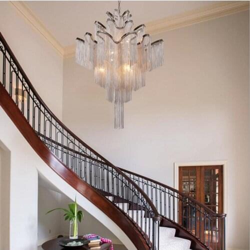 Aluminum chain luxury staircase chandelier hotel villa postmodern creative designer personality tassel villa hanging lights led