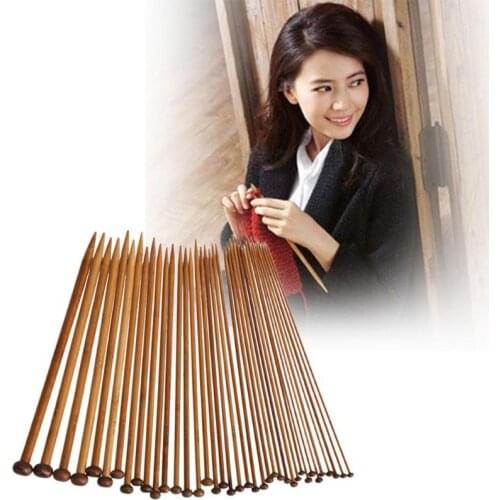 36pcs 18 Size Knitting Needles for Sale Crochet Hook Single Pointed Carbonize Bamboo Needle Weave Sweater Knitting Tools