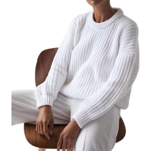 Sweater Women Casual O Neck Long Sleeve Solid Color Jumper Pullover Loose Knit Sweater