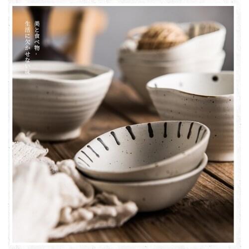 Retro Japanese Style Bowl Dish for One Person Set Single Ceramic Rice Bowl Soup Bowl Household Nooodle Bowl Tableware Tall Bowl