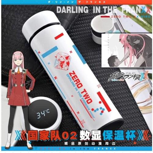 Anime Darling In The FRANXX 02 Zero Two Cosplay Unisex Vacuum Temperature Display Thermos Cup Water Bottle Fashion Xmas Gift